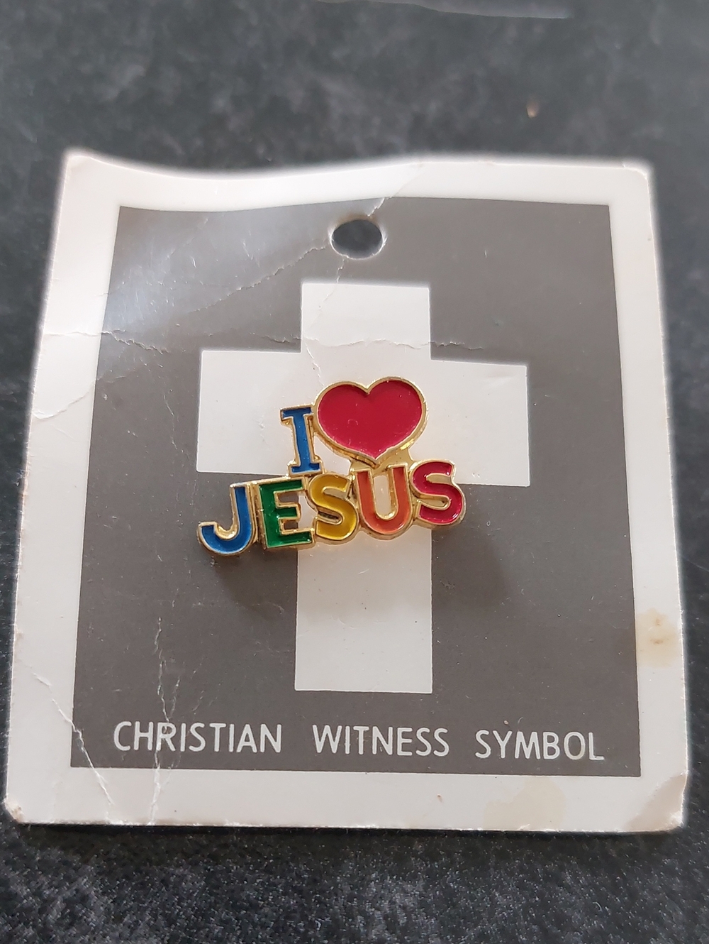 Vintage Christian Witness Symbols "I Love Jesus" Enamel Lapel Pin – New